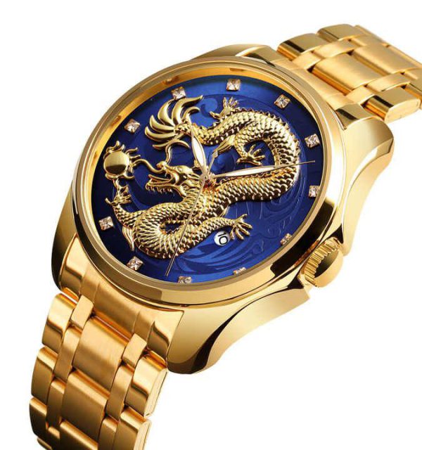ساعت مردانه اسکمی طرح اژدها برچسته رنگ ثابت دوقفله مخفی به همراه جعبه مارک اسکمی