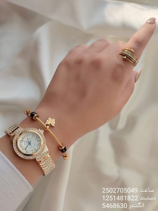 ست 3 تیکه ساعت، دستبند و انگشتر طلایی جدید