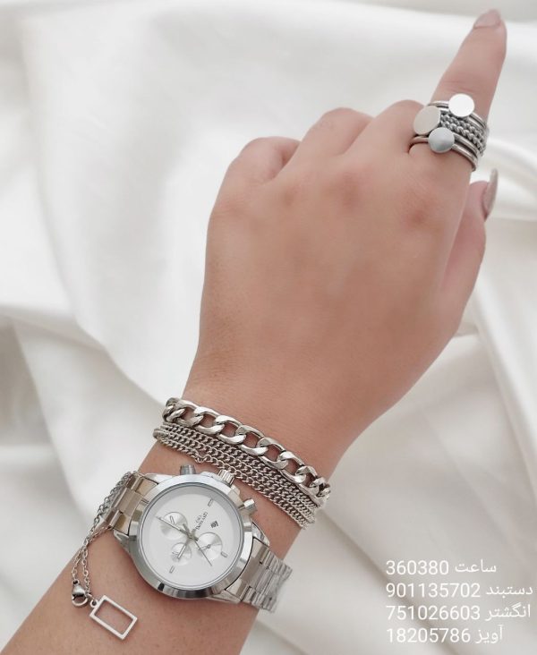 ست 4 تیکه ساعت، آویز ساعت، دستبند و انگشتر زنانه