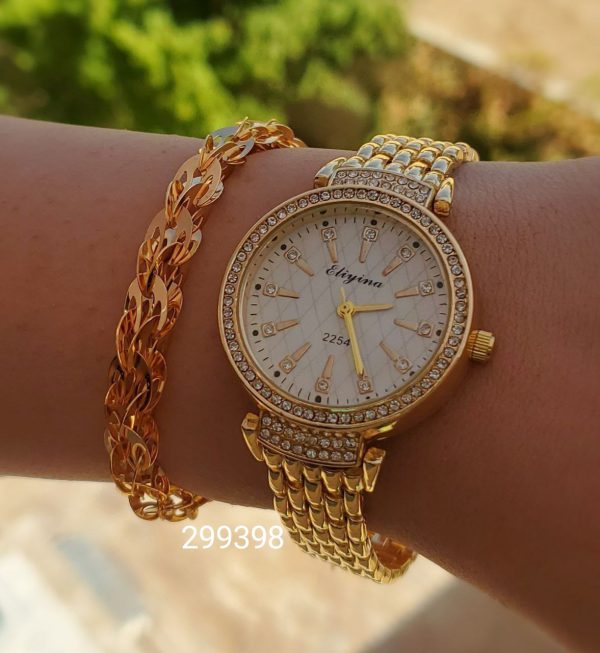 ست ساعت نگیندار و دستبند طلایی زنانه