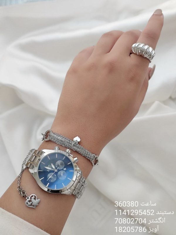 ست 4 تیکه ساعت، آویز ساعت، دستبند و انگشتر زنانه
