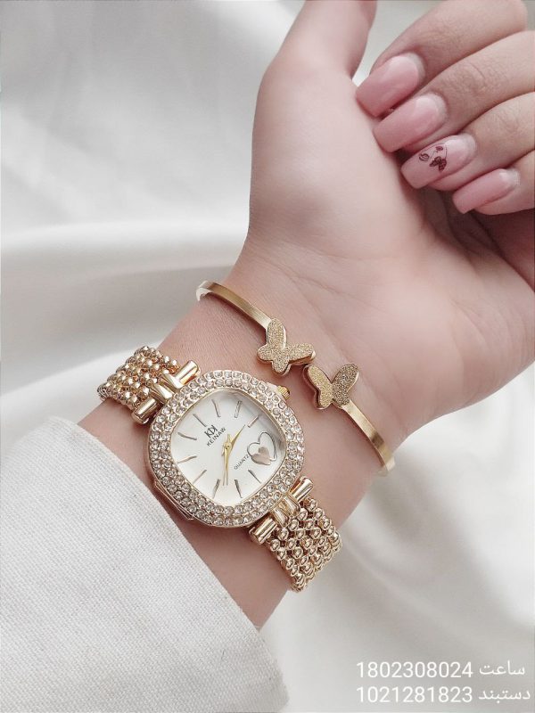 ست هدیه زنانه ساعت و دستبند طرح پروانه