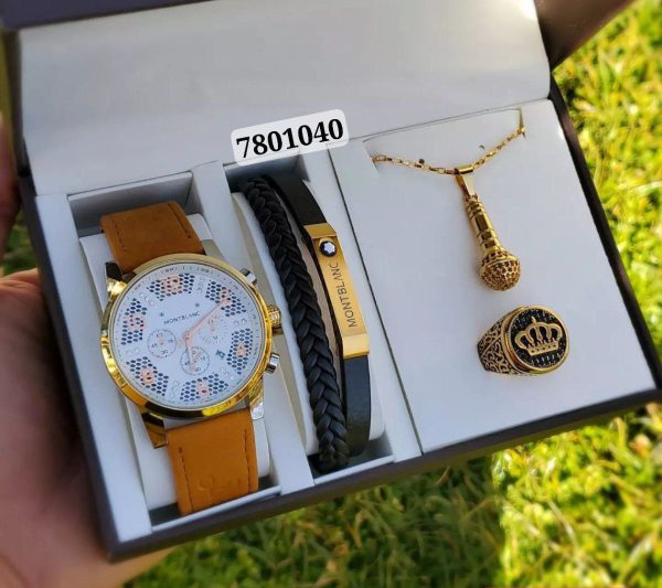 باکس هدیه اکسسوری مردانه ساعت، دستبند، گردنبند و انگشتر