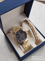 باکس هدیه مردانه ویژه روز مرد ساعت و دستبند رنگ طلایی