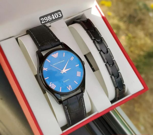 ست مردانه ساعت و دستبند رنگ مشکی فروش ویژه روز مرد