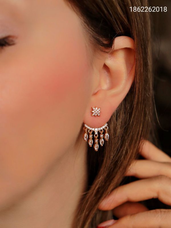 گوشواره زنانه طلایی مارک YSX نگین دار رنگ ثابت ضد حساسیت