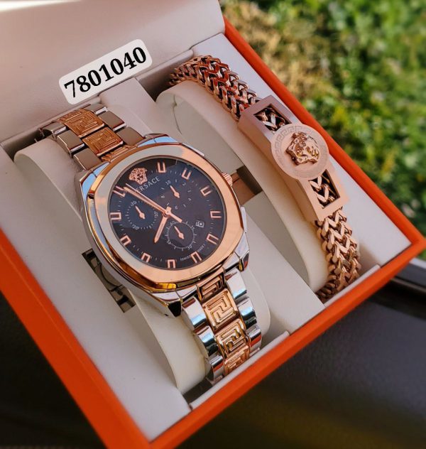 باکس هدیه مردانه ویژه روز ولنتاین طرح ورساچ ساعت و دستبند کیفیت عالی