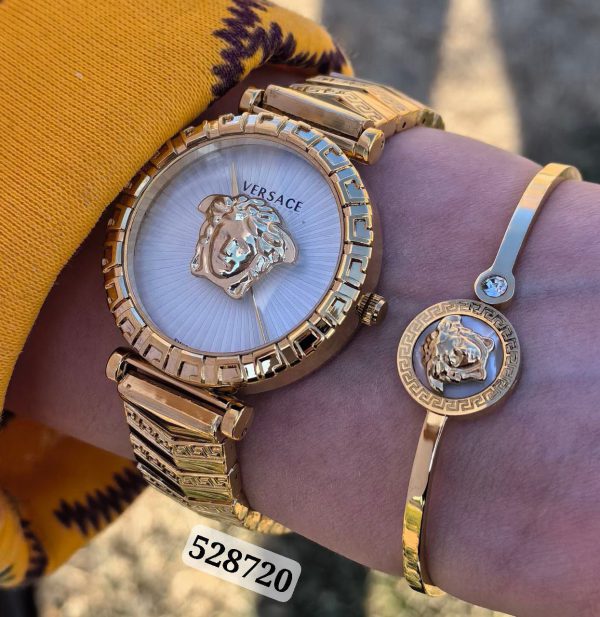 ست ساعت و دستبند زنانه طرح ورساچ کیفیت عالی رنگ ثابت