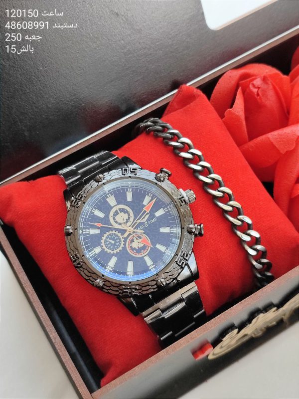 ست هدیه ساعت و دستبند مردانه جدید کیفیت عالی رنگ ثابت