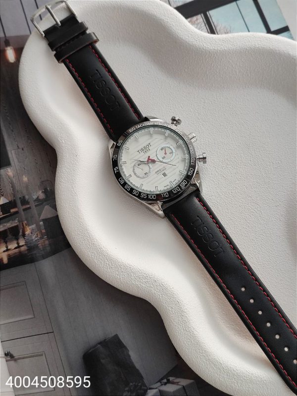 ساعت مردانه چرمی تیسوت موتور ژاپن تقویم دار رنگ ثابت کیفیت عالی دارای رنگ بندی