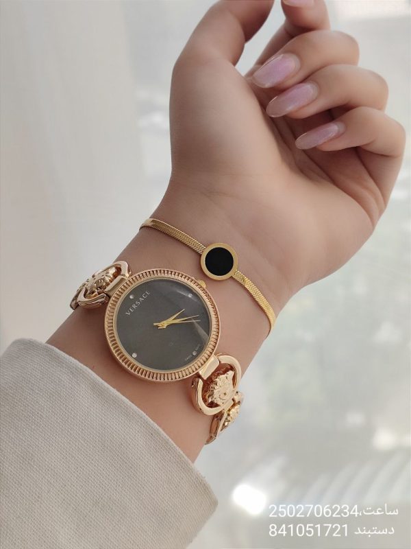 ست ساعت و دستبند زنانه ورساچ رنگ ثابت استیل کیفیت عالی ضد حساسیت