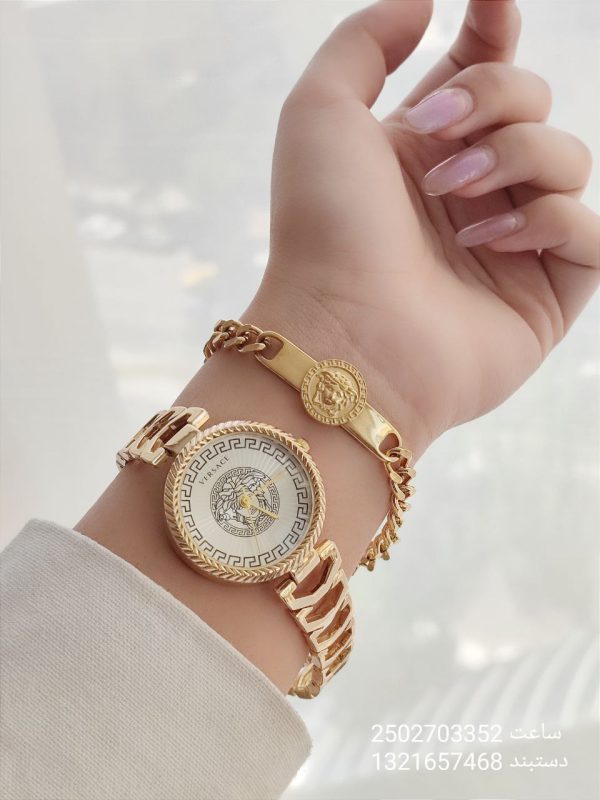 ست ساعت و دستبند ورساچ زنانه رنگ ثابت استیل کیفیت عالی ضد حساسیت