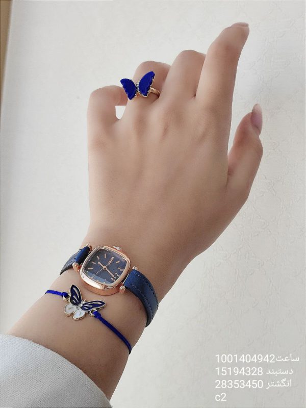 ست هدیه دخترانه ساعت دستبند و انگشتر رنگ ثابت کیفیت عالی