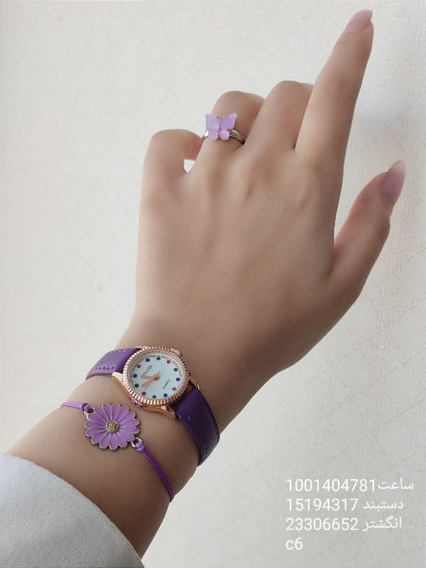 ست هدیه دخترانه ساعت دستبند و انگشتر رنگ ثابت کیفیت عالی