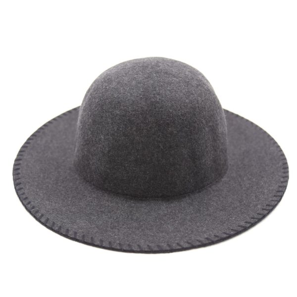 کلاه دخترانه لبه دار رنگ ذغالی کلاسیک نمدی فلاپی بیسیک لبه دندون موشی