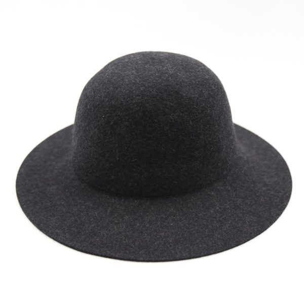 کلاه دخترانه لبه دار رنگ ذغالی کلاسیک نمدی فلاپی لبه کوتاه