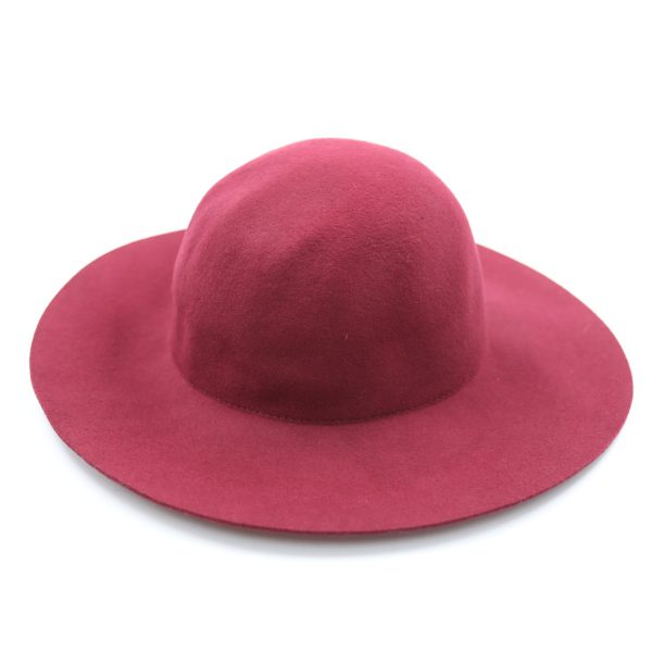 کلاه دخترانه لبه دار رنگ زرشکی کلاسیک نمدی فلاپی لبه بلند بیسیک