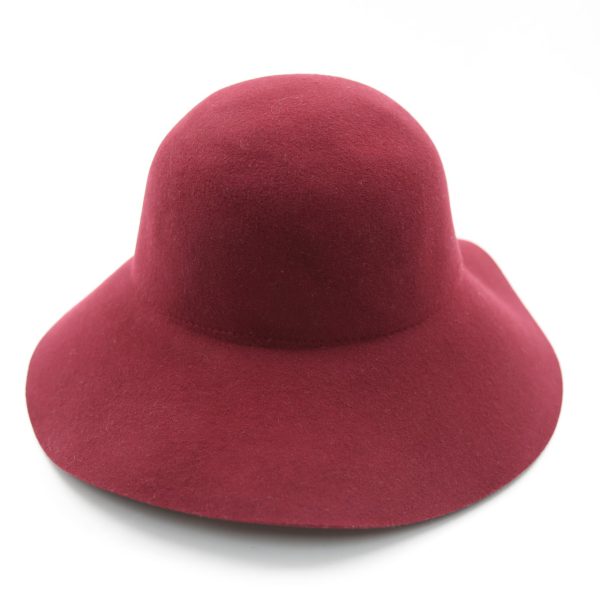 کلاه دخترانه لبه دار رنگ زرشکی کلاسیک نمدی فلاپی پشت چین دار پاپیونی