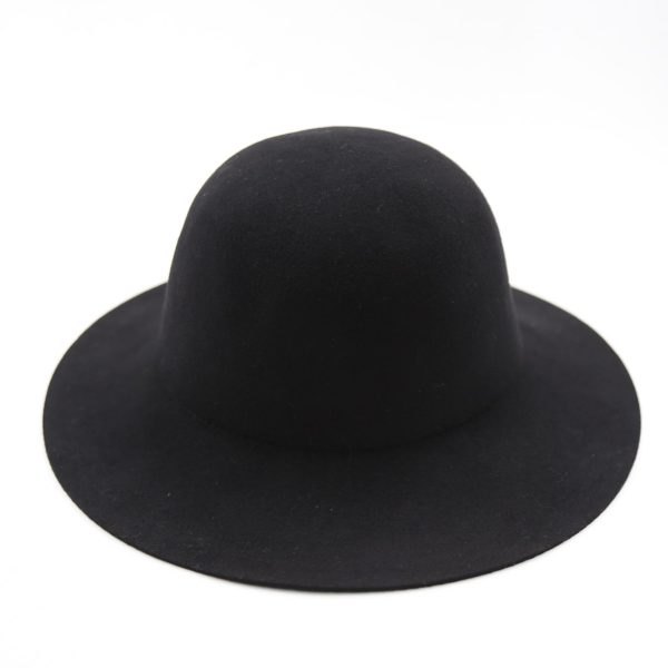 کلاه دخترانه لبه دار رنگ مشکی کلاسیک نمدی فلاپی لبه کوتاه