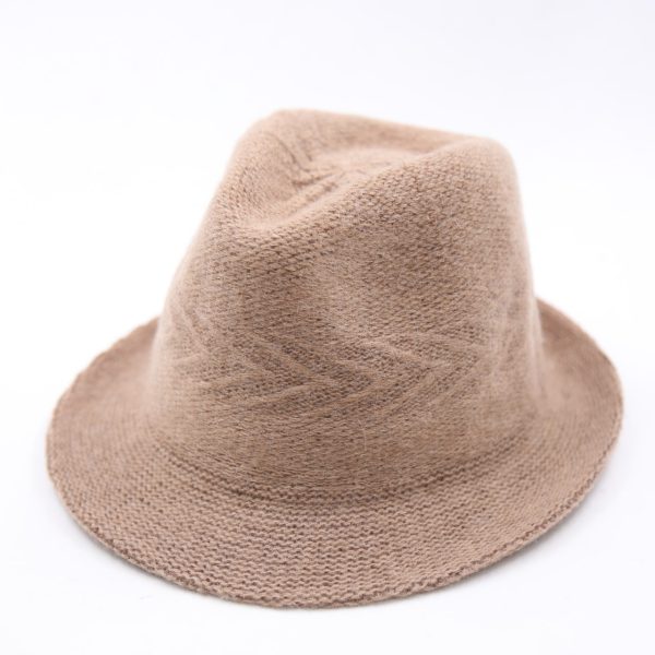 کلاه شاپو مردانه لبه دار طرح کلاسیک رنگ خاکی بافت بیسیک با طرح تیخ ماهی