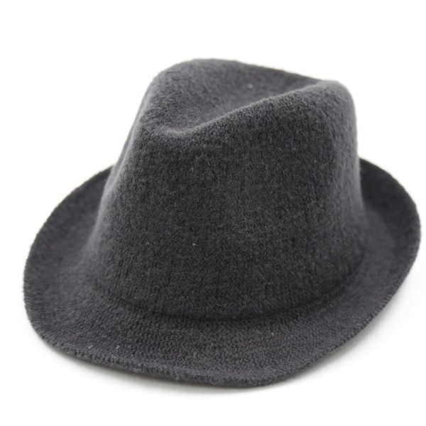 کلاه شاپو مردانه لبه دار طرح کلاسیک رنگ زغالی بافت بیسیک