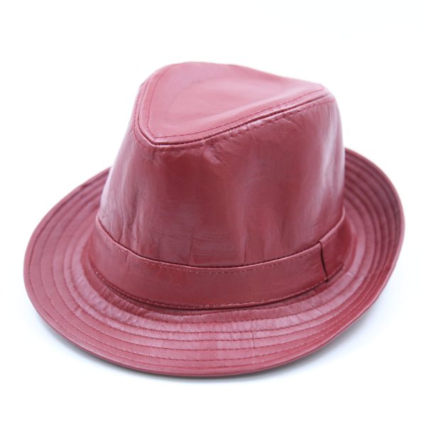 کلاه شاپو مردانه چرمی مصنوعی رنگ زرشکی