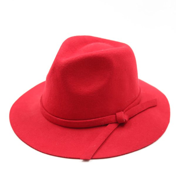 کلاه لبه دار قرمز کلاسیک نمدی فدورا نوار نمدی گره دار