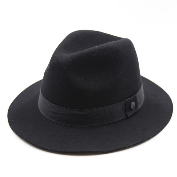 کلاه لبه دار مردانه ذغالی کلاسیک نمدی فدورا باند دکمه دار