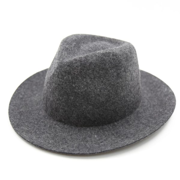 کلاه لبه دار مردانه رنگ ذغالی روشن کلاسیک نمدی فدورا بیسیک