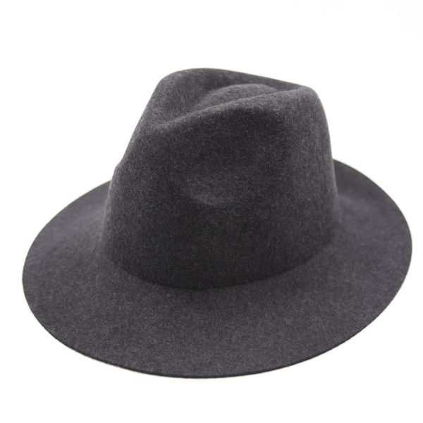 کلاه لبه دار مردانه رنگ ذغالی کلاسیک نمدی فدورا بیسیک