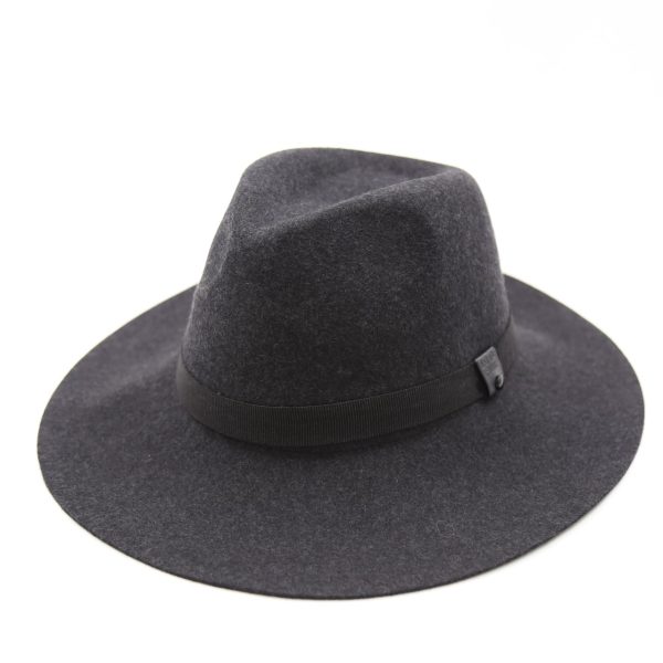 کلاه لبه دار مردانه رنگ ذغالی کلاسیک نمدی فدورا لبه بلند باند کش