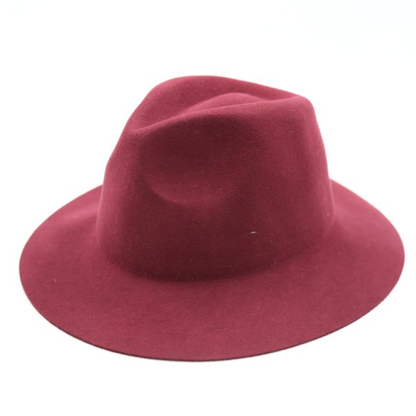 کلاه لبه دار مردانه رنگ زرشکی کلاسیک نمدی فدورا بیسیک