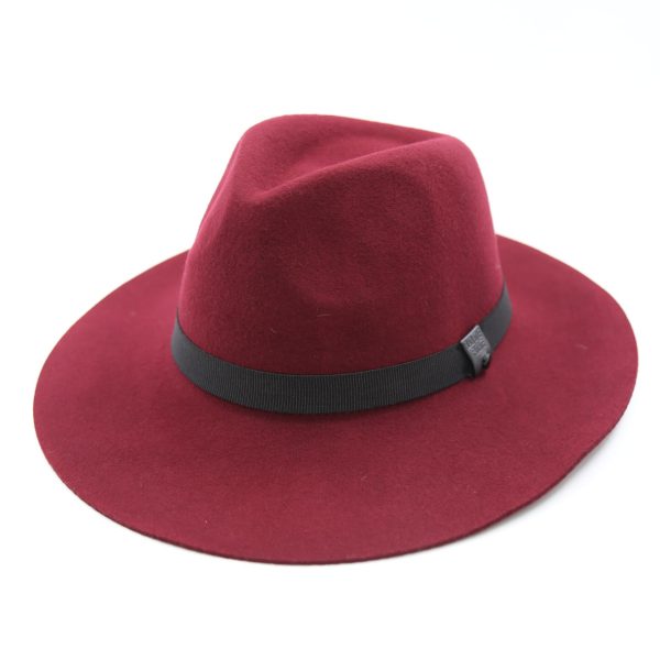 کلاه لبه دار مردانه رنگ زرشکی کلاسیک نمدی فدورا لبه بلند باند کش