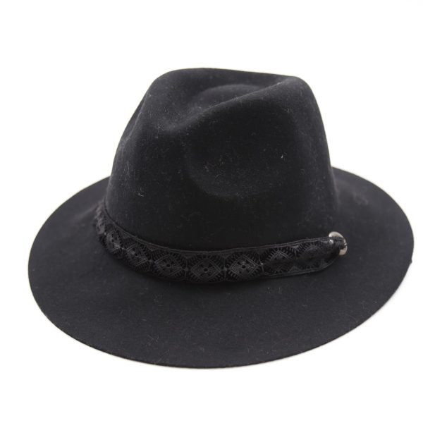 کلاه لبه دار مردانه رنگ مشکی کلاسیک نمدی فدورا بند بلند گیپور