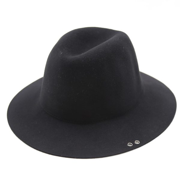 کلاه لبه دار مردانه رنگ مشکی کلاسیک نمدی فدورا بیسیک دبل پرچ