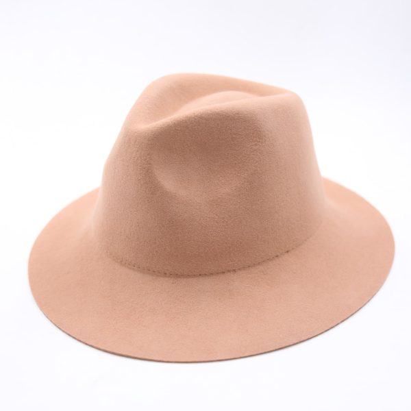 کلاه لبه دار مردانه رنگ کرم کلاسیک نمدی فدورا بیسیک