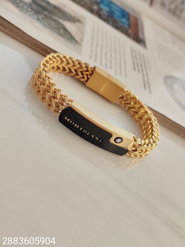دستبند استیل طرح بافتی رنگ طلایی مونته بلانک