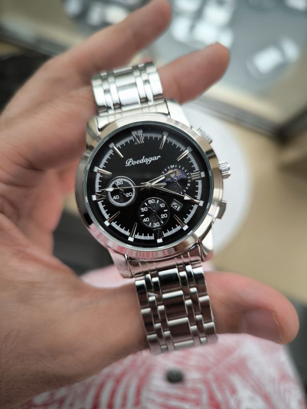 ساعت مردانه فلزی مارک poedagar مدل 8058 رنگ ثابت تقویم دار با کیفیت دارای قفل ضامن دار رنگ بندی متنوع
