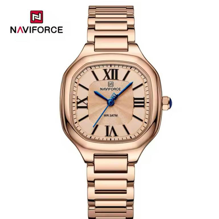 ساعت زنانه اورجینال مارک نیوی فورس NAVIFORCE مدل NF5042 بند استیل طرح گل رز موتور ژاپن کد 1925118 — تصویر ۴