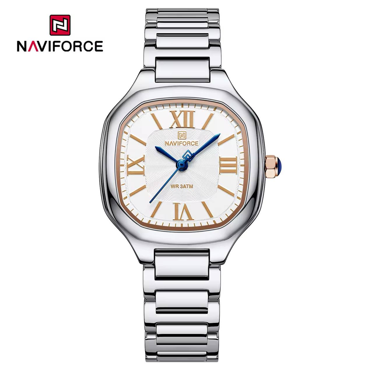 ساعت زنانه اورجینال مارک نیوی فورس NAVIFORCE مدل NF5042 بند استیل طرح گل رز موتور ژاپن کد 1925118 — تصویر ۵